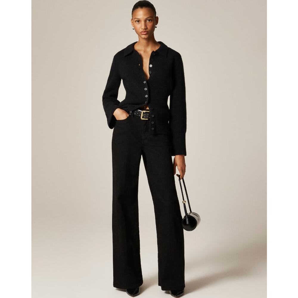 J.Crew Milano Stitch Cinched Waist Cardigan Lambswool Sweater Black M NWT $168 - Picture 2 of 14